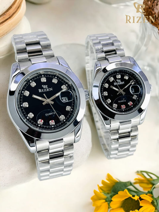 Rizen Couple Watch Silver Colour 1 Year official Warranty