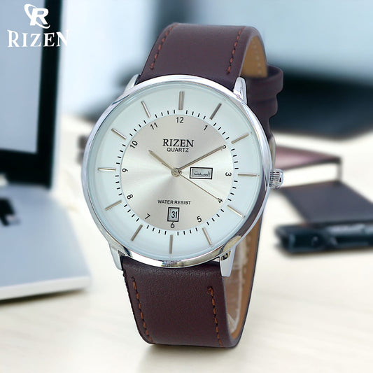 Rizen White dial with Brown Leather strap Amazing Quality